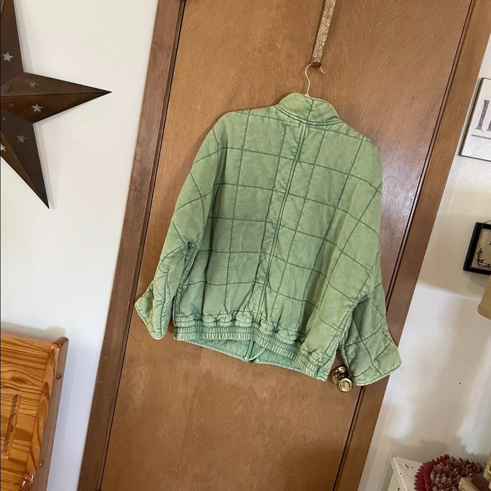Free People Quilted Dolman Jacket Emerald Moth Green Puffer oversized acid wash - Picture 4 of 9